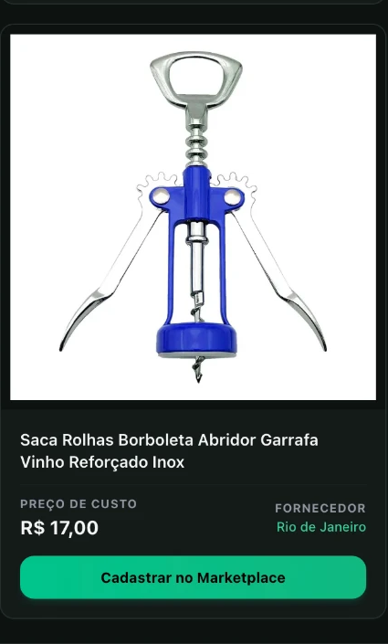 Saca-rolhas borboleta com abridor no catálogo da Encomendy, com preço de custo e fornecedor