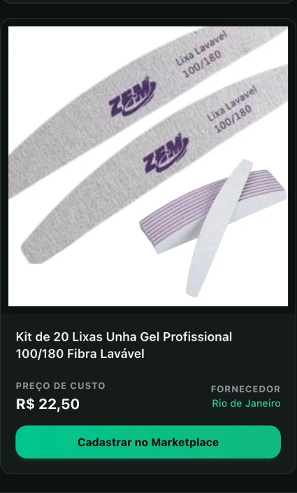 Kit de 20 lixas de unha profissional no catálogo da Encomendy, com preço de custo e fornecedor