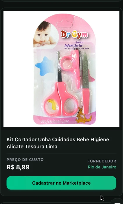 Kit cortador de unha para bebê no catálogo da Encomendy, com preço de custo e fornecedor