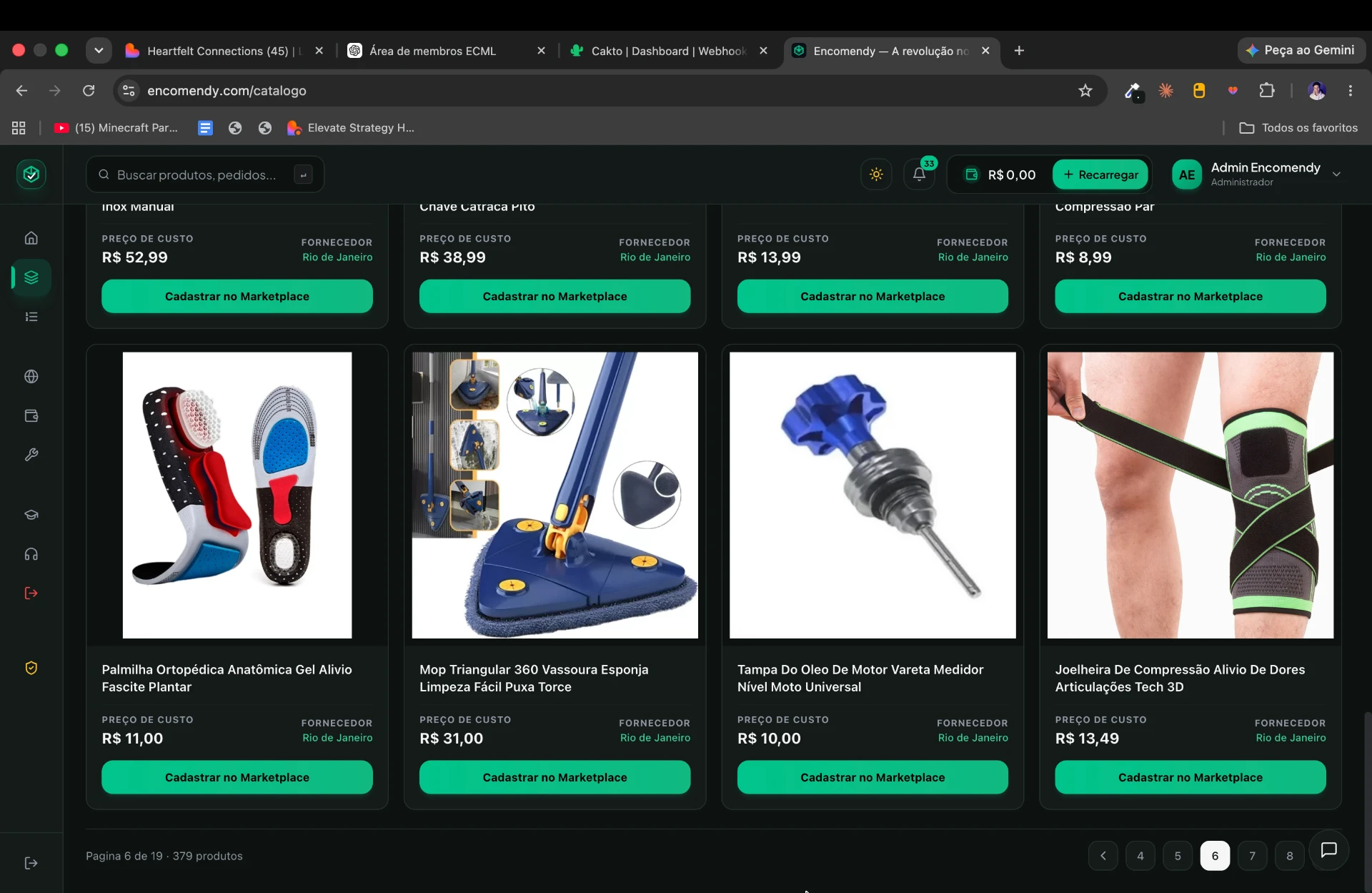 Produtos ortopédicos e de limpeza no catálogo da Encomendy